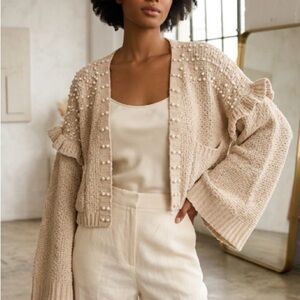POL Cream Cardigan with Pearl Accents